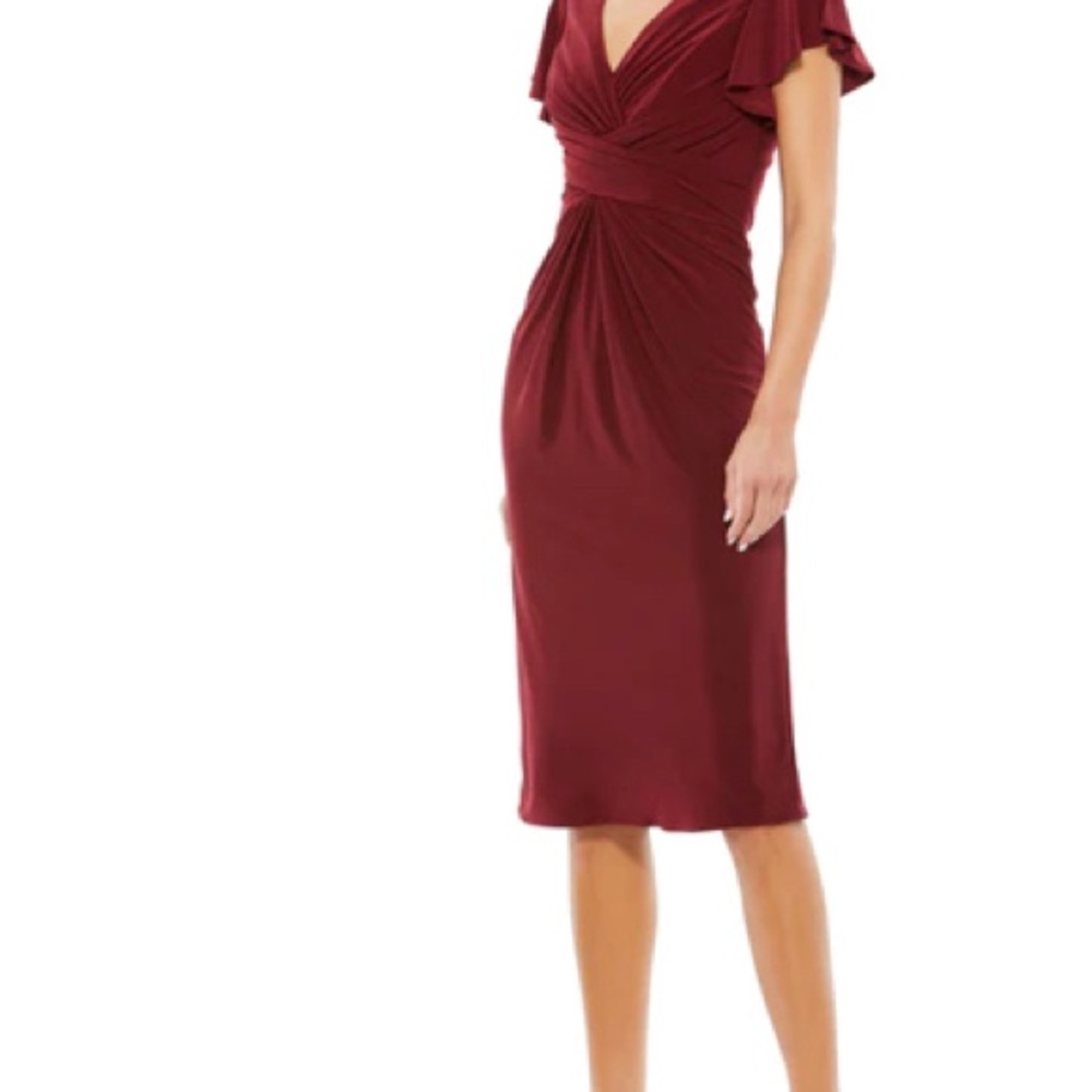 NWT Ieena For Mac Duggal Jersey Flounce Sleeve Midi Dress In Wine Size 16